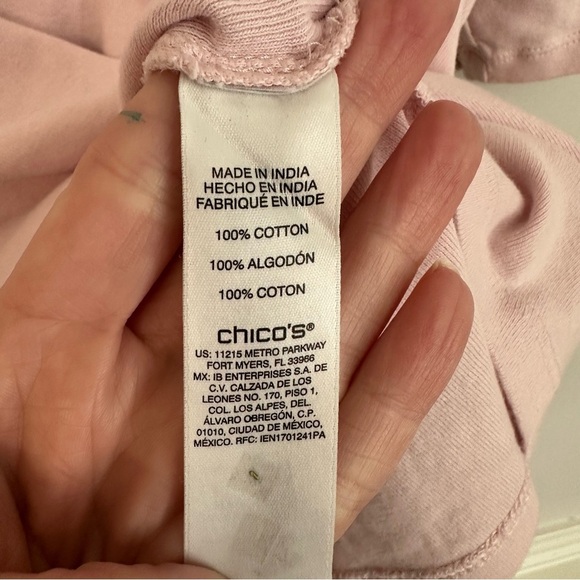 Chico’s Women’s Light Pink Cotton Scoop Neck Elbow Sleeve Tee Sz 2, 12-14, L GUC - Picture 5 of 6